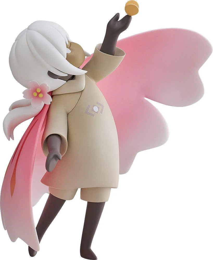 Full view of the Good Smile Pop Up Parade Child of the Light Figure, holding a butterfly accessory with its large pink wing cape.