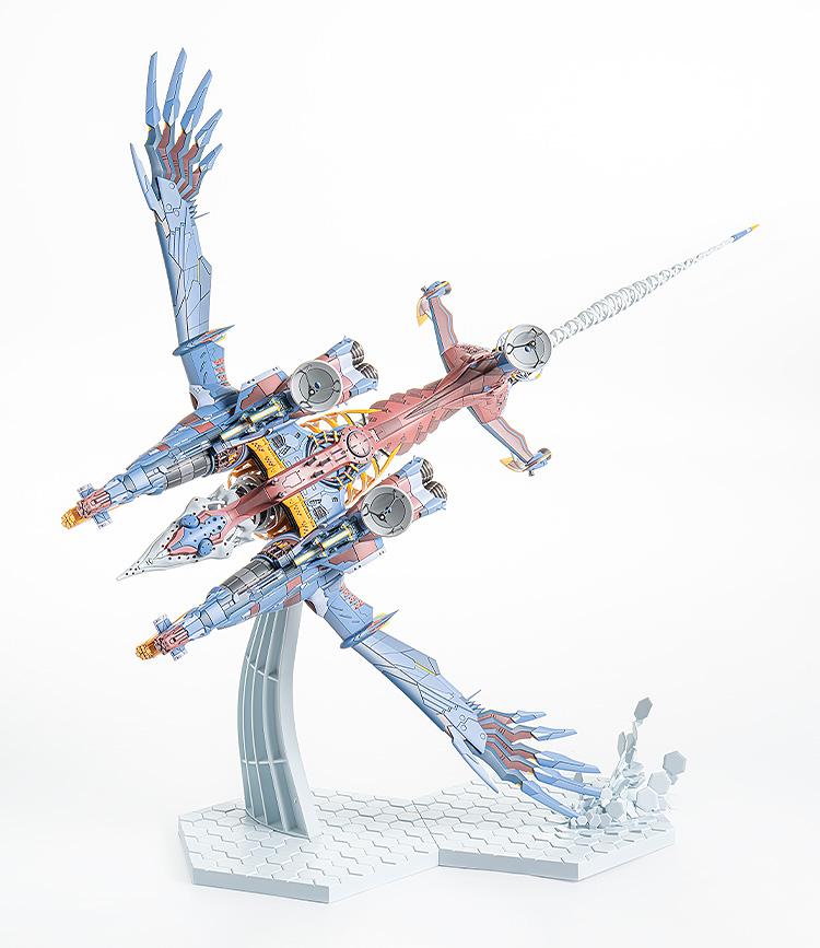 The AAA Wunder model kit displayed in an aggressive advancing flight pose breaking through the L-Barrier.