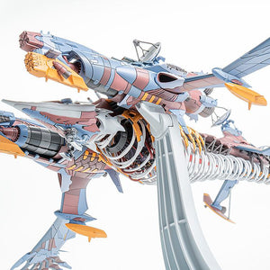Underside view of the PLAMAX AAA Wunder model kit showing the main engine and skeletal hull architecture.