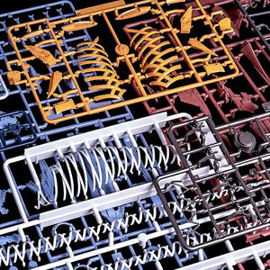 Nine different colored plastic runners and parts included in the PLAMAX AAA Wunder model kit box.