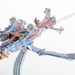 Detailed diagonal view of the WILLE aerial battleship AAA Wunder model kit showing wings and hull plating.