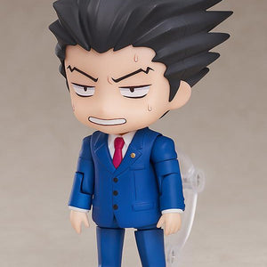 Phoenix Wright Nendoroid figure posed with translucent red Psyche-Lock effect sheet.