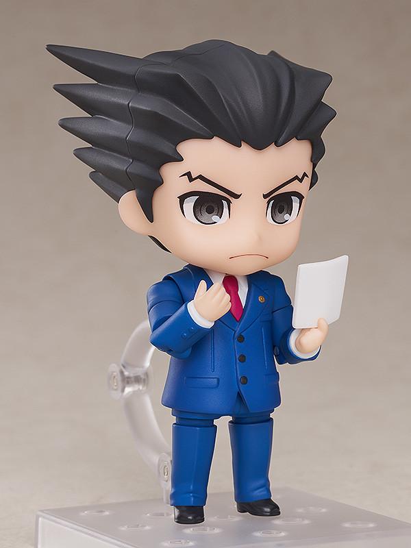 Phoenix Wright Nendoroid figure displaying sweating nervous faceplate expression.
