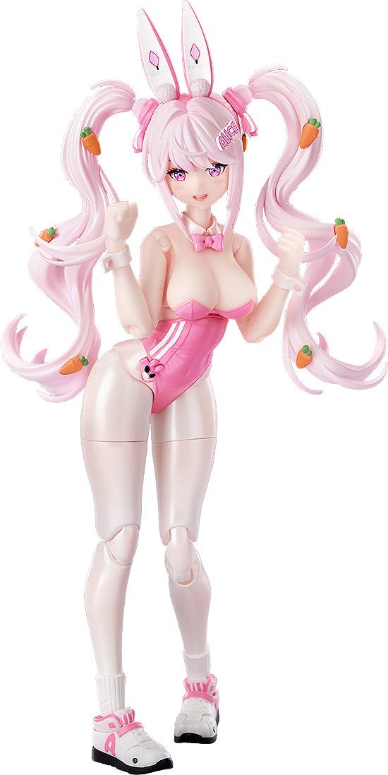 Full-length front view of the Alice: Wonderland Bunny Hyper Body action figure in her pink bunny suit.