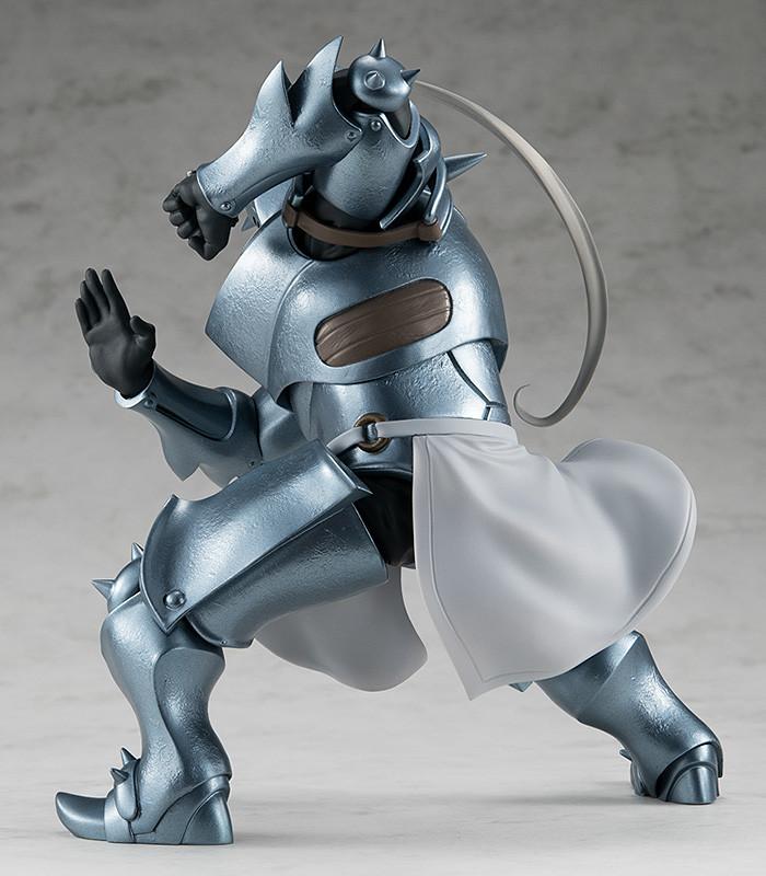 Side profile view of the Alphonse Elric figure highlighting the layered armor plating and the depth of the martial arts pose.
