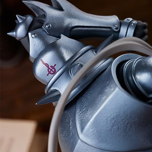 Top-down view of Alphonse Elric's shoulder plate featuring the iconic red Flamel cross symbol from Fullmetal Alchemist.