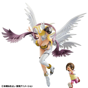 Front view of the Angewomon Ultimate form figure, highlighting her iconic metal helmet and golden blonde hair.