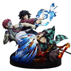 Aniplex Demon Slayer Tanjiro Kamado, Giyu Tomioka, and Akaza vignette figure isolated on a plain white background