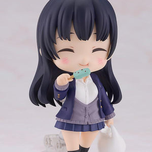 Anna Yamada Nendoroid figure enjoying chocolate mint ice cream while holding a shopping bag, featuring her blushing eating expression.