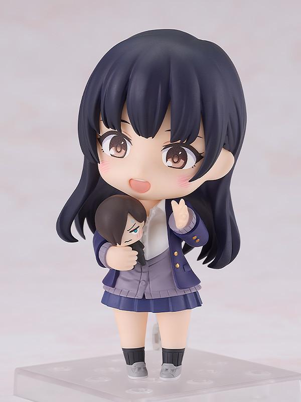 Anna Yamada Nendoroid hugging a small Kyotaro Ichikawa plush accessory with a happy, blushing smile.
