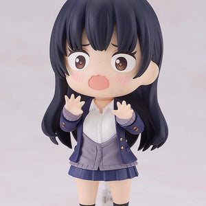 Anna Yamada Nendoroid with a comical panicked face plate and raised hands, capturing a classic humorous moment from the anime.
