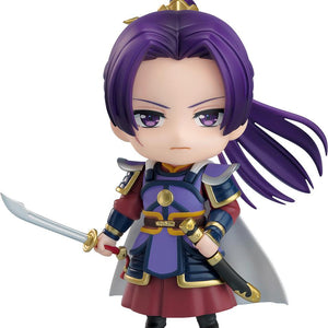Full-body front view of the Jinshi Armor Version Nendoroid figure from The Apothecary Diaries, holding his drawn sword with a serious expression against a white background.