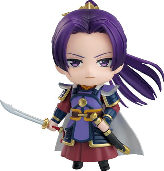 Full-body front view of the Jinshi Armor Version Nendoroid figure from The Apothecary Diaries, holding his drawn sword with a serious expression against a white background.