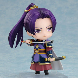 Jinshi Armor Version Nendoroid figure in a dynamic combat pose holding a sword horizontally, featuring his serious face plate with cheek scar detail.