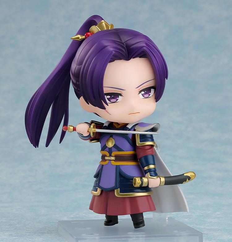 Jinshi Armor Version Nendoroid figure in a dynamic combat pose holding a sword horizontally, featuring his serious face plate with cheek scar detail.
