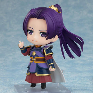 Jinshi Armor Version Nendoroid figure featuring his gentle smiling face plate option, gesturing with his right hand on a clear display stand.