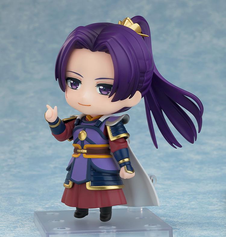 Jinshi Armor Version Nendoroid figure featuring his gentle smiling face plate option, gesturing with his right hand on a clear display stand.