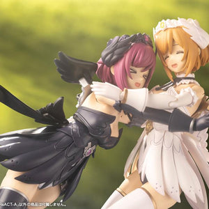 Cute diorama scene featuring pink-haired Lumitea ReACT-A hugging the original Lumitea against a soft outdoor background.