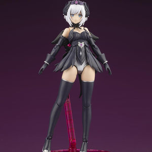 Full-length front view of Lumitea ReACT-A assembled in Normal Mode with dark dress armor on a magenta stand.