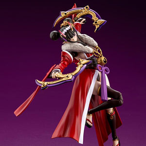Dynamic action pose of Ornela in Normal Mode wielding dual gold and purple crescent blades