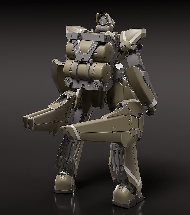 Rear view of the Areion model kit focusing on the battery pack units and leg thruster assembly.