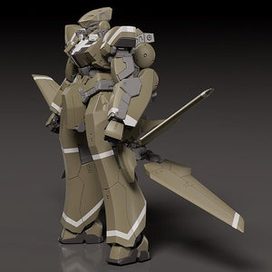 Rear-angled view of the KG-7 Areion showcasing the extended wing structure of the leg stabilizers.