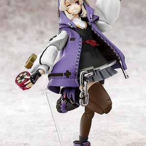 Side view of the Bridget articulated plastic model kit showcasing the high level of detail in the purple hoodie and mechanical accessories.
