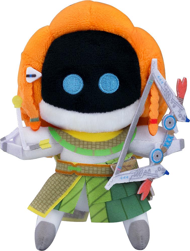 Front view of the 10cm ASTROBOT Horizon Aloy Bot articulated plushie featuring its signature bow and arrow on a white background.