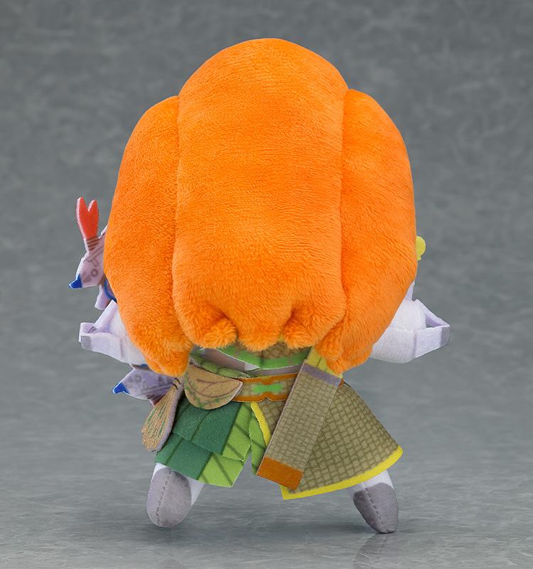 Rear view of the Aloy Bot plushie from ASTROBOT highlighting the soft polyester material and detailed orange hair sculpt.