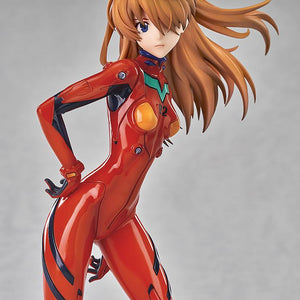 Mid-shot close-up of the Asuka Shikinami Langley figure highlighting the glossy finish of the red plugsuit and torso details.
