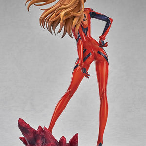 Rear view of the Asuka Shikinami Langley statue showing detailed hair sculpt and plugsuit design on the back.