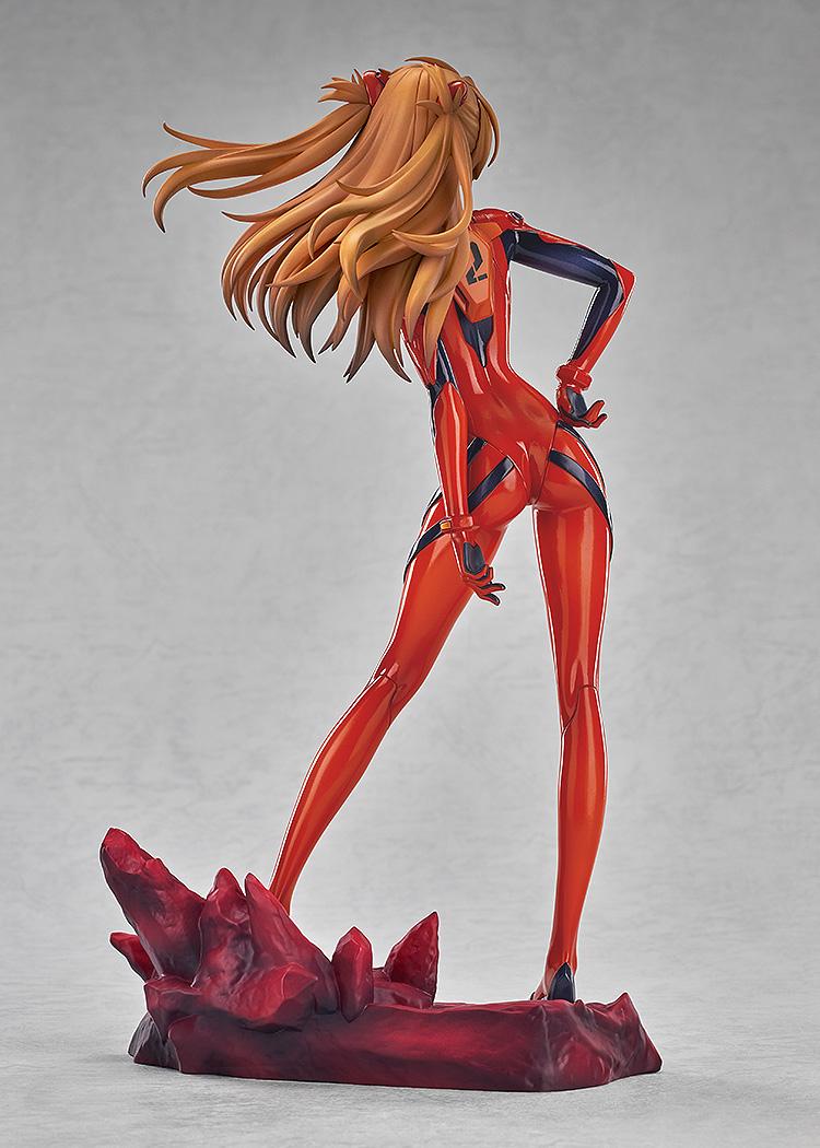 Rear view of the Asuka Shikinami Langley statue showing detailed hair sculpt and plugsuit design on the back.