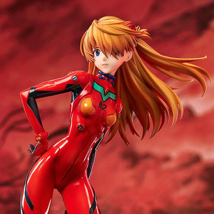 Cinematic close-up of Asuka Shikinami Langley against a dramatic red and orange hellscape background.