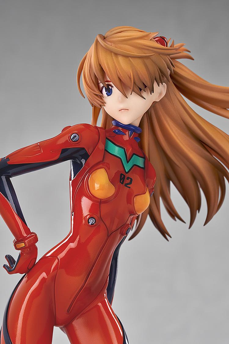 Close-up portrait of the Asuka Shikinami Langley 1/7 scale figure focusing on her facial expression and eye patch.