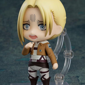 Attack on Titan Annie Leonhart Nendoroid figure with hand on chin in composed thinking pose.