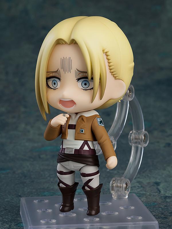 Attack on Titan Annie Leonhart Nendoroid figure with hand on chin in composed thinking pose.