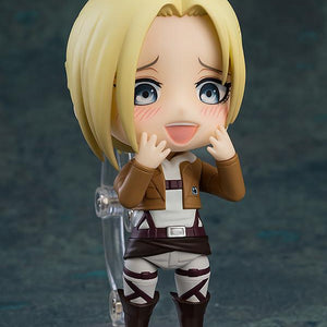 Annie Leonhart Nendoroid figure displaying alternate crazed faceplate expression holding ring finger.