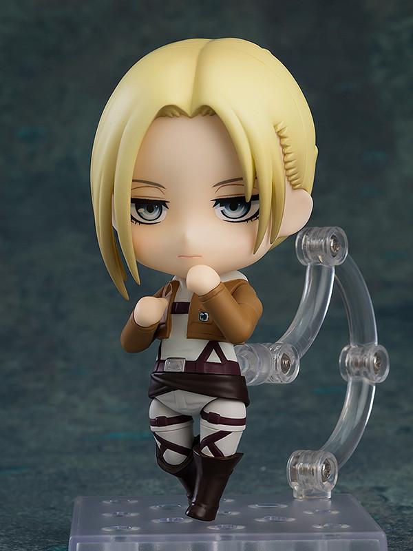 Annie Leonhart Nendoroid figure performing Military Police Regiment hand on heart salute.
