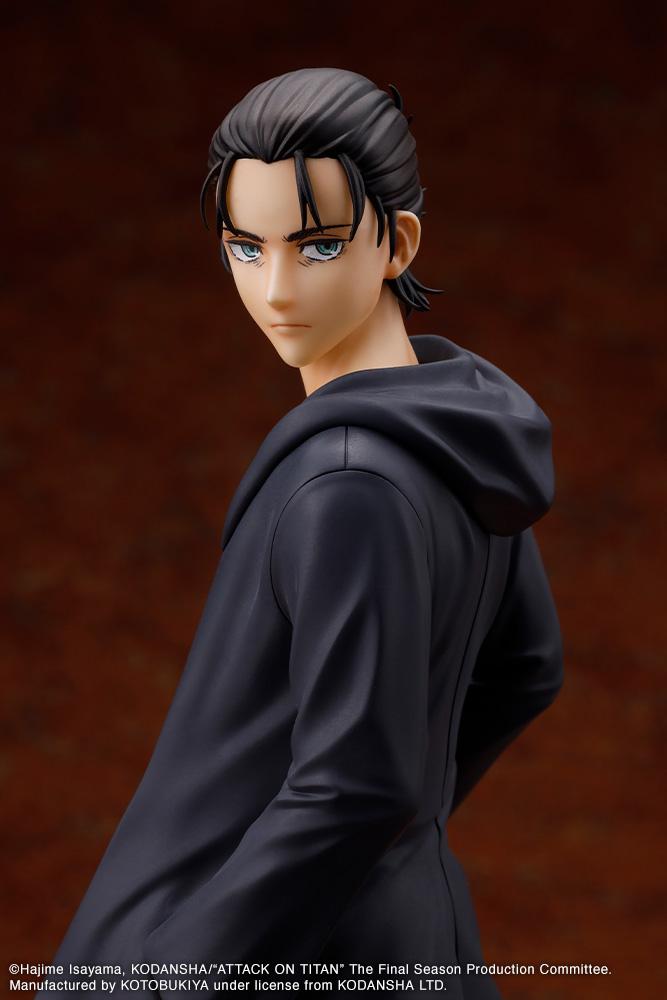 Close-up side view of the Final Season Eren Yeager figure highlighting his facial sculpt and resolute expression