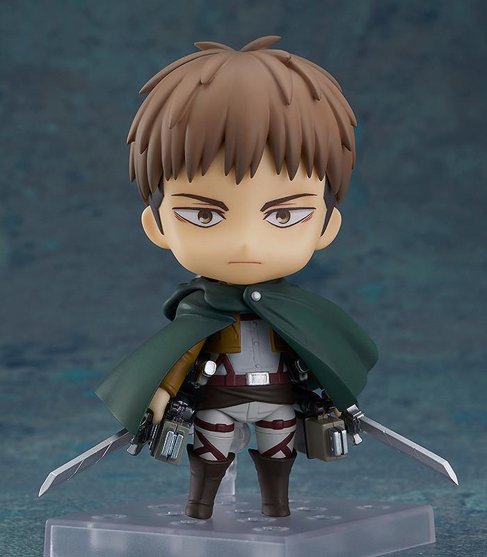 Attack on Titan Jean Kirstein Nendoroid figure wearing green Survey Corps cape and holding dual blades.