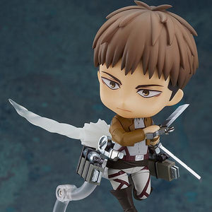 Jean Kirstein Nendoroid figure standing on clear display stand with Survey Corps cape and Vertical Maneuvering Equipment.