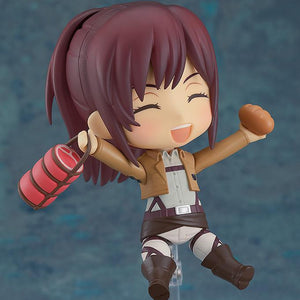 Attack on Titan Sasha Braus Nendoroid with eating faceplate holding a boiled potato.