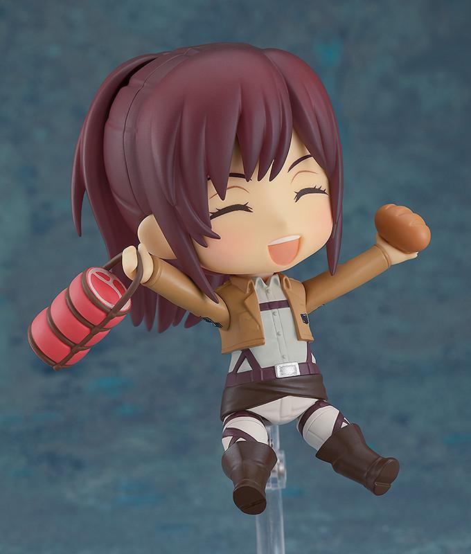 Attack on Titan Sasha Braus Nendoroid with eating faceplate holding a boiled potato.