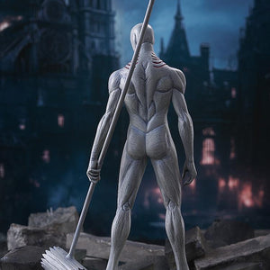 Back view of the War Hammer Titan figure, highlighting the detailed muscle definition, the skin texture, and the war hammer weapon resting on the ground.
