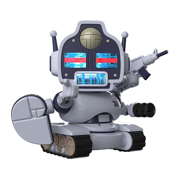 Avant-Garde-kun model kit in a dynamic pointing pose, showcasing articulated arms and interchangeable weapon parts.