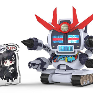 The completed Avant-Garde-kun Mk.2 model kit displayed alongside the included Rio Tsukatsuki chibi-style acrylic stand.