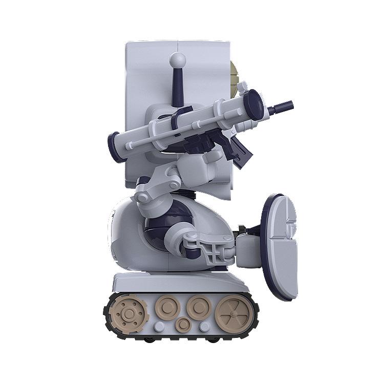 Side profile of the Avant-Garde-kun model showcasing the layered tread design and side-mounted gatling gun accessory.