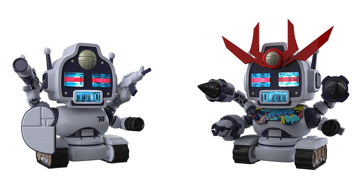 Comparison image showing the standard Avant-Garde-kun model next to the upgraded Mk.2 version with red head fins and drill arms.