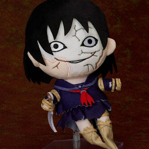 Character plushie of Ayakakashi from Silent Hill f shown in a dynamic pose with a red scarf and detailed rope bindings on the arms and legs.
