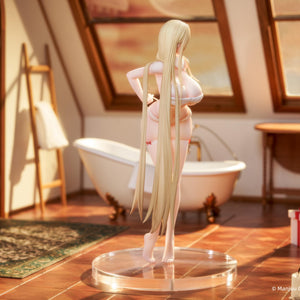 Rear cinematic view of the Bismarck scale figure amidst holiday decor and soft indoor lighting.